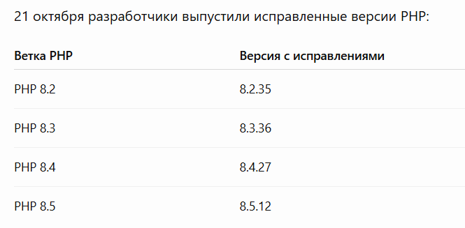 Какие обновления PHP необходимо установить?